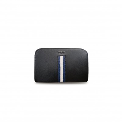 PRADA BLACK SAFFIANO LEATHER AND ALLIGATOR ZIP POUCH 2NG056 (26.5*17*5cm) 